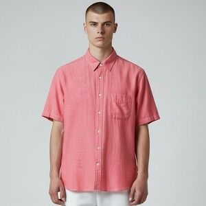 Rag & Bone Cotton Red Pink Chambray Short Sleeve Button Down Shirt - S